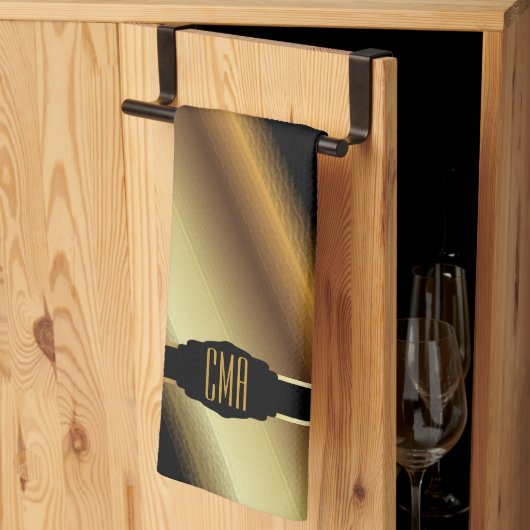 Monogram Gold Abstract Diagonal Stripes キッチンタオル (三つ折り)