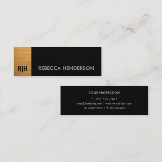 Monogram Gold Bar & Black Leather スキニー名刺 (正面/裏面)