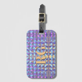 Monogram, Gold, Blue & Purple Iridescent Geometric ラゲッジタグ (正面縦)