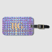 Monogram, Gold, Blue & Purple Iridescent Geometric ラゲッジタグ (正面横)
