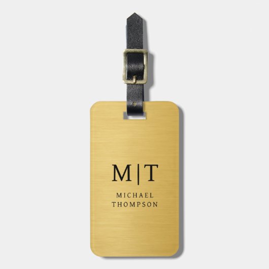 Monogram Gold Brushed Metallic Elegant ラゲッジタグ (正面縦)