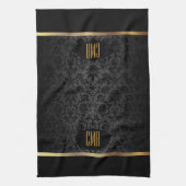 Monogram Gold & Floral Damask Pattern キッチンタオル (縦)