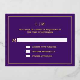 Monogram Gold Foil Purple Wedding RSVP Card 箔招待状ポストカード