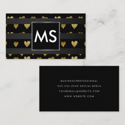 Monogram | Gold Hearts | Stripes 名刺 (正面/裏面)