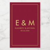 Monogram Gold Text Save the Date Burgundy Red ワインラベル (シングルラベル)
