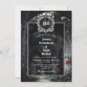 Monogram Gothic Ruins Roses Floral Wedding 招待状 (正面)