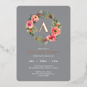 Monogram Gray Wreath Botanical Christmas Party 箔シーズンカード (正面)