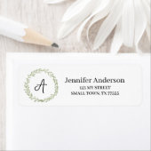 Monogram Green Floral Wreath Address ラベル (インサイチュ)