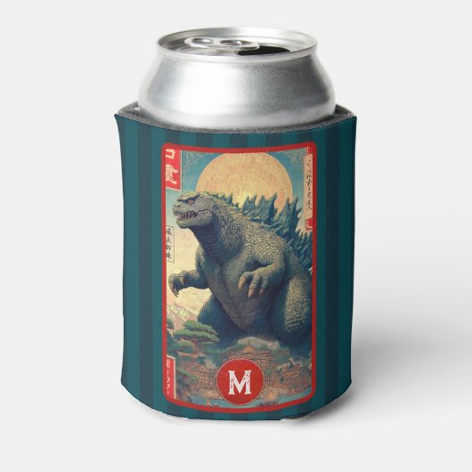 Monogram Green Lizard Monster Cool Retro Bold Fun 缶クーラー (缶裏面)