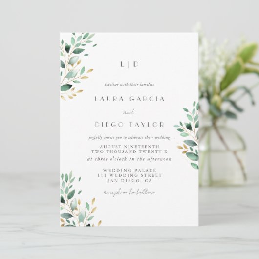 Monogram Greenery  Elegant  Wedding 招待状 (スタンド正面)