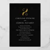 Monogram Greenery Laurel Wedding 箔招待状 (正面)