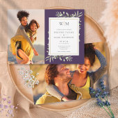 Monogram Greenery Purple Photo 結婚's 招待状