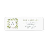Monogram Greenery Wreath & Bow Return Address ラベル (正面)