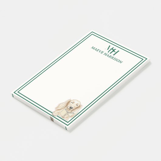 Monogram Hand Drawn Dachshund Reading ポストイット (アングル)