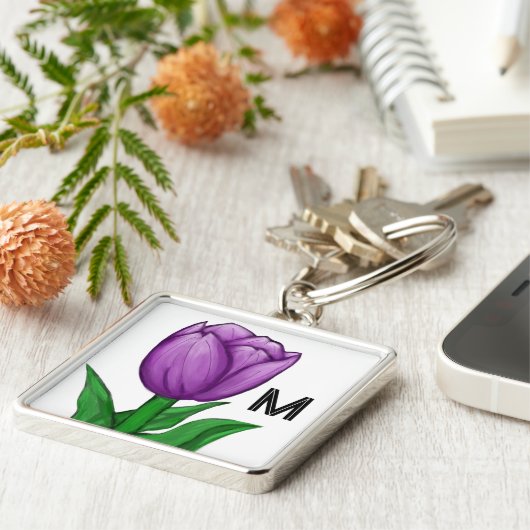 Monogram Handpainted Purple Tulip  キーホルダー (側面)
