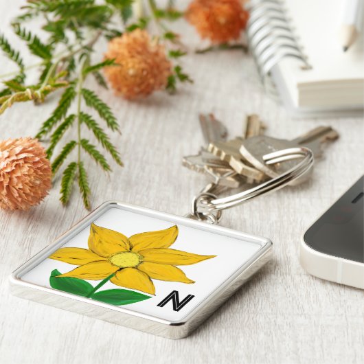Monogram Handpainted Yellow Sunflower キーホルダー (側面)