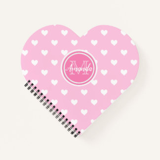 Monogram Heart Shaped Notebook:ピンクホワイトハート ノートブック