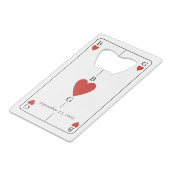 Monogram Hearts Playing Card Wedding Bar Bottle クレジットカード栓抜き (正面アングル)