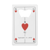 Monogram Hearts Playing Card Wedding Bar Bottle クレジットカード栓抜き (裏面)