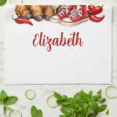 Monogram Highland Cow Hot Mess Funny Humorous  キッチンタオル (折り畳み)