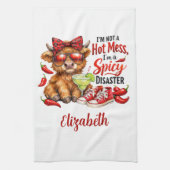 Monogram Highland Cow Hot Mess Funny Humorous  キッチンタオル (縦)