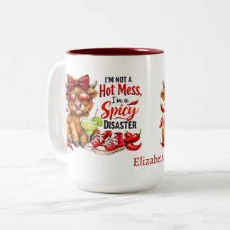 Monogram Highland Cow Hot Mess Funny Humorous  ツートーンマグカップ