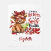 Monogram Highland Cow Hot Mess Funny Humorous  フリースブランケット (正面)