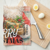 Monogram Ho ho ho Merry Christmas Santa red キッチンタオル (四つ折り)