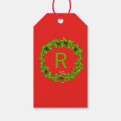 Monogram Holly Berry Wreath Personalized Initial ギフトタグ (正面)