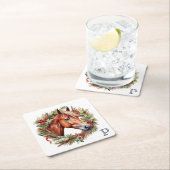 Monogram Horse Christmas Holiday Wreath スクエアペーパーコースター (インサイチュ)