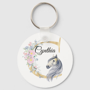Monogram horse cute floral girly equestrian name キーホルダー