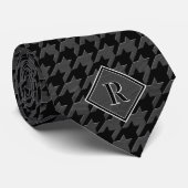Monogram Houndstooth Pattern Black & Grey Wood ネクタイ (ロール)