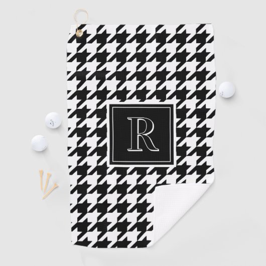 Monogram Houndstooth Pattern Black & White ゴルフタオル (インサイチュ)