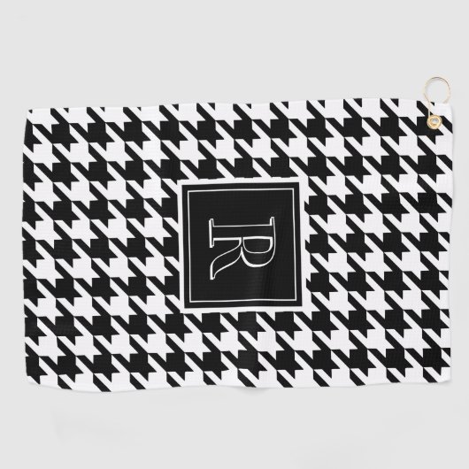 Monogram Houndstooth Pattern Black & White ゴルフタオル (横)