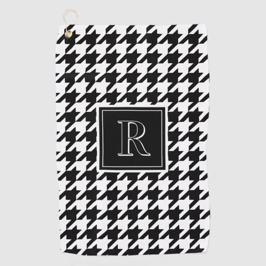 Monogram Houndstooth Pattern Black & White ゴルフタオル (正面)