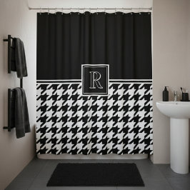 Monogram Houndstooth Pattern Black & White シャワーカーテン