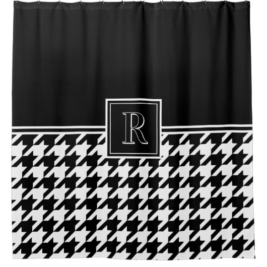 Monogram Houndstooth Pattern Black & White シャワーカーテン (正面)