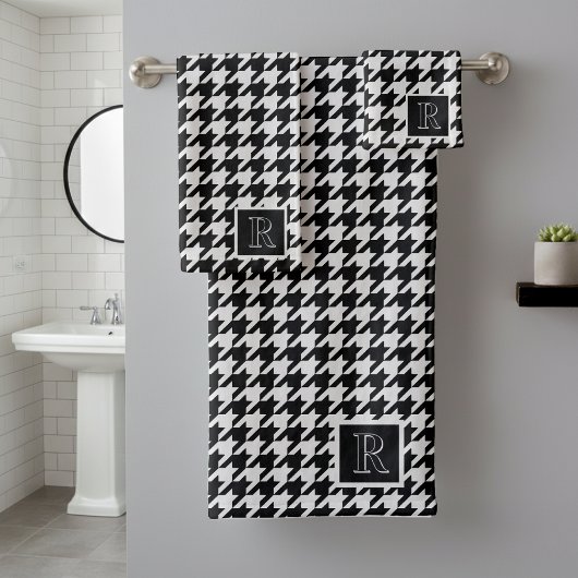 Monogram Houndstooth Pattern Black & White バスタオルセット