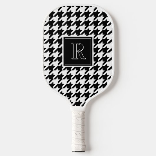 Monogram Houndstooth Pattern Black & White ピックルボールラケット (正面)