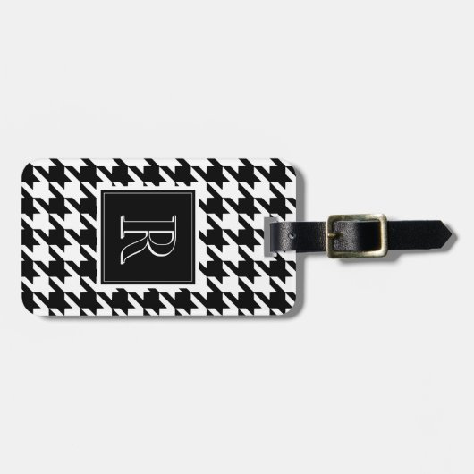 Monogram Houndstooth Pattern Black & White ラゲッジタグ (正面横)
