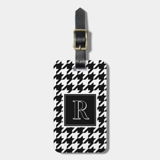 Monogram Houndstooth Pattern Black & White ラゲッジタグ (正面縦)