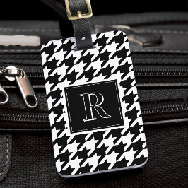 Monogram Houndstooth Pattern Black & White ラゲッジタグ