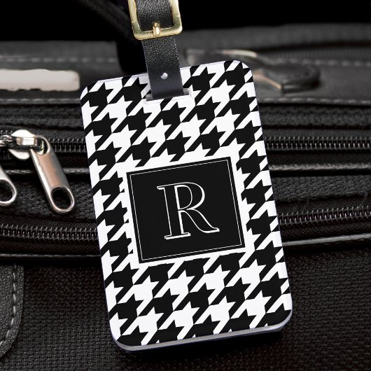 Monogram Houndstooth Pattern Black & White ラゲッジタグ