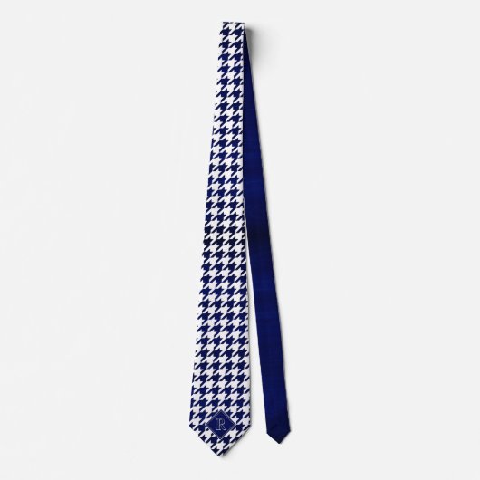 Monogram Houndstooth Pattern White & Blue Wood ネクタイ (正面)