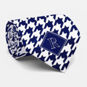 Monogram Houndstooth Pattern White & Blue Wood ネクタイ (ロール)