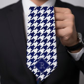 Monogram Houndstooth Pattern White & Blue Wood ネクタイ