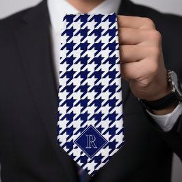 Monogram Houndstooth Pattern White & Blue Wood ネクタイ