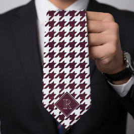 Monogram Houndstooth Pattern White & Burgundy Wood ネクタイ