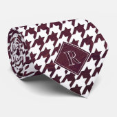 Monogram Houndstooth Pattern White & Burgundy Wood ネクタイ (ロール)