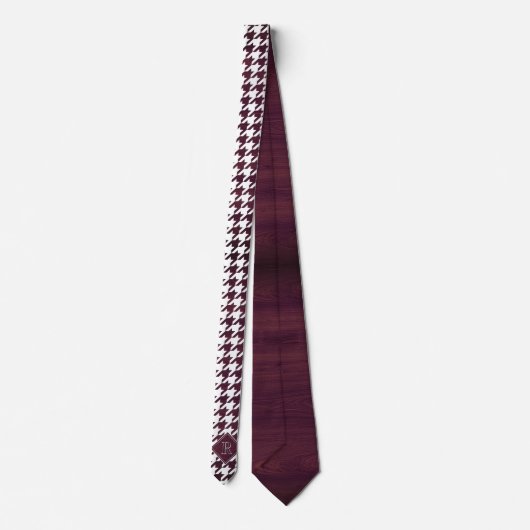 Monogram Houndstooth Pattern White & Burgundy Wood ネクタイ (裏面)